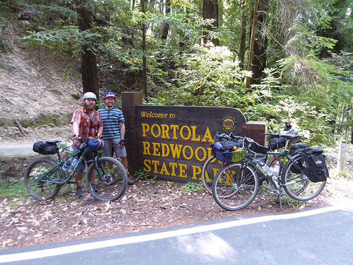 portola redwoods state park sign bikepacking camping cycling